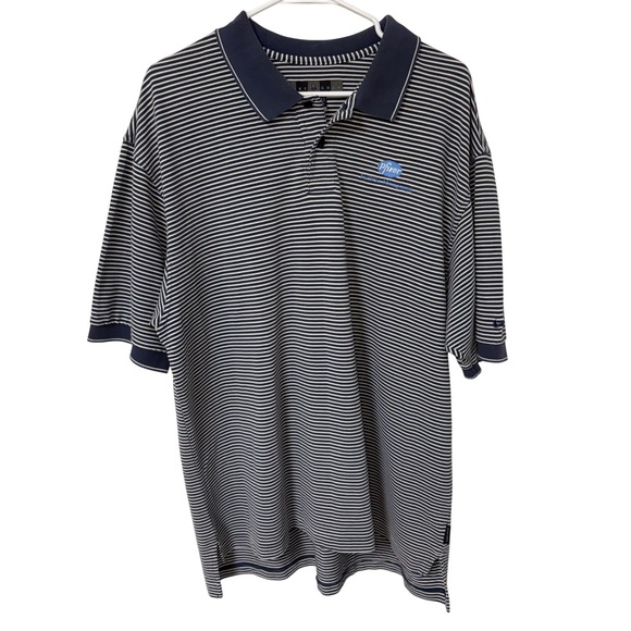 Y2K Nike Golf Dri-FIT Polo Shirt Pfizer Logo Mens XL Navy Blue White Stripes